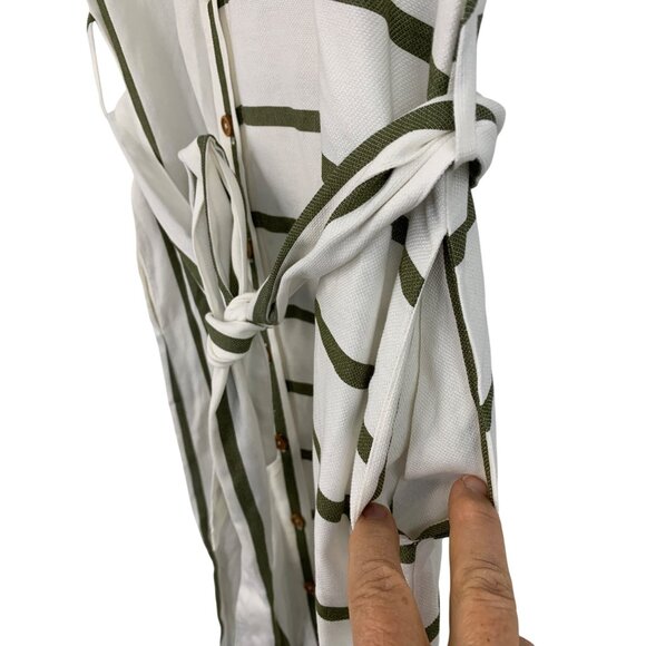 Red Carter Shay Safari Striped Button-Down Midi Shirt Dress Belt Pockets L 8742 - Picture 13 of 16